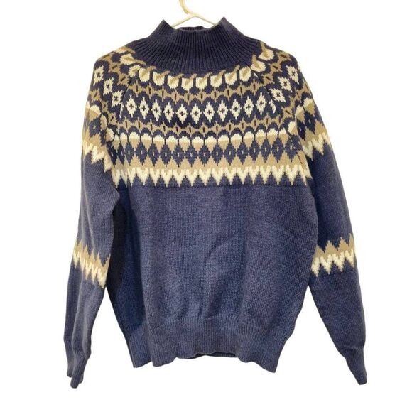 LARPOPKC Women's Navy Poly Knit Pattern High Neck Raglan Sleeve Sweater NEW - Picture 8 of 11